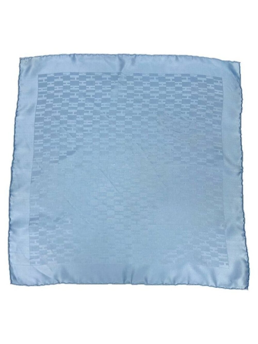 Hermes Pocket Square Grand Scarf Pochette Faconnee Light Blue 100% Silk